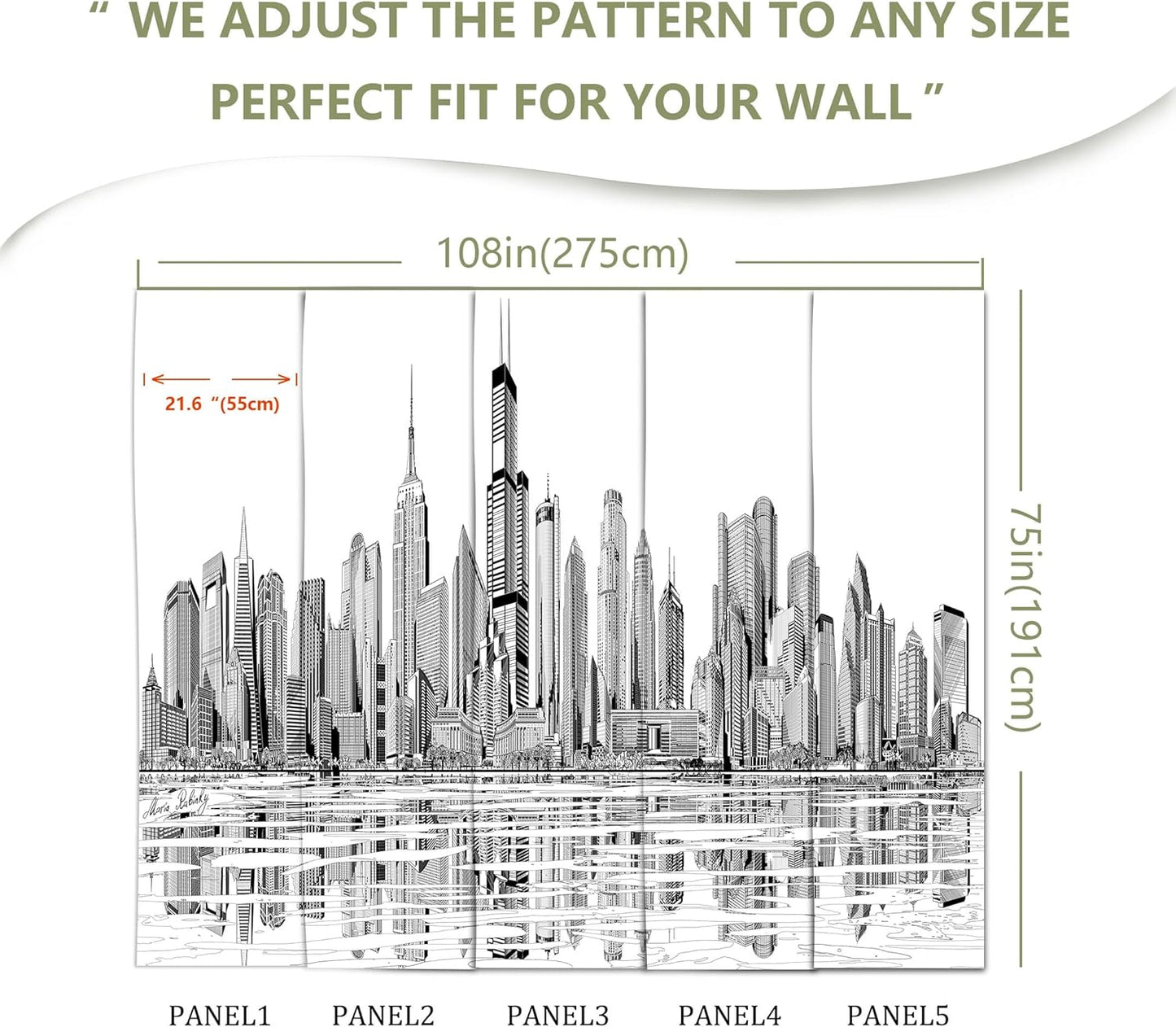 Black and White New York City Wall Mural Wallpaper for Bedroom Living Room(Not Peel and Stick)