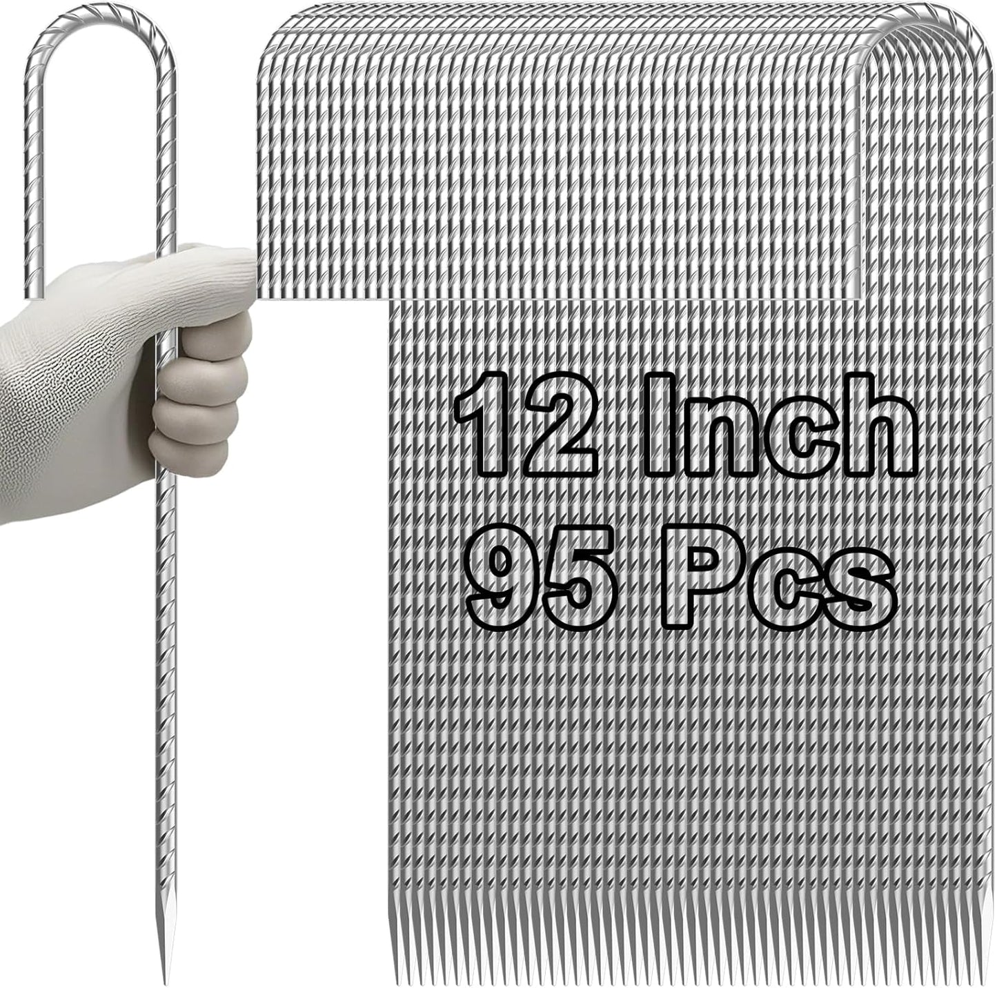 VVOKGO Rebar-Stakes-12-Inch J Hook Galvanized Tent Stakes Heavy Duty, 95-Pack Ground Chain Link Fence Anchors with Chisel Point End for Gazebo, Camping Tents, Outdoor Inflatables Decorations