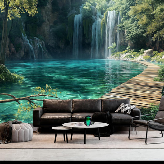 BSFHH Nature Tapestry Forest Tree Sea Cave Wall Hanging, Stream Through Rainforest Landscape Wall Art Tapestry for Bedroom Living room (Waterfall, 90"×70", Unframed)