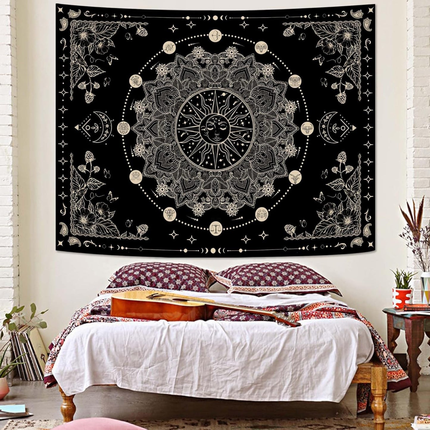 Lunerfex Sun and Moon Mandala Tapestry Boho Tapestry for Bedroom Black and White Tapestries Wall Hanging Living Room Wall Art and Home Decor 44x60