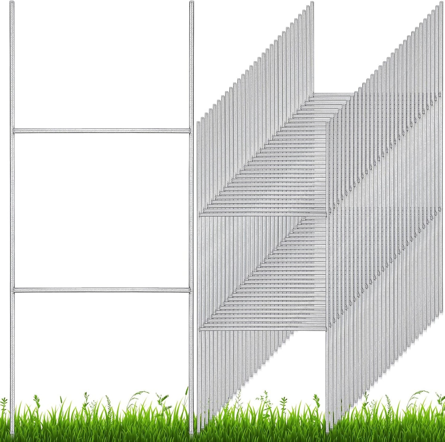 100 Pcs H Stakes for Yard Signs 24'' x 10'' Metal Heavy Duty H Frame Lawn Wire Stakes Weatherproof Metal Sign Holder Bulk for 4mm 5mm Corrugated Signs Board Guidepost Yard House Garden Decor