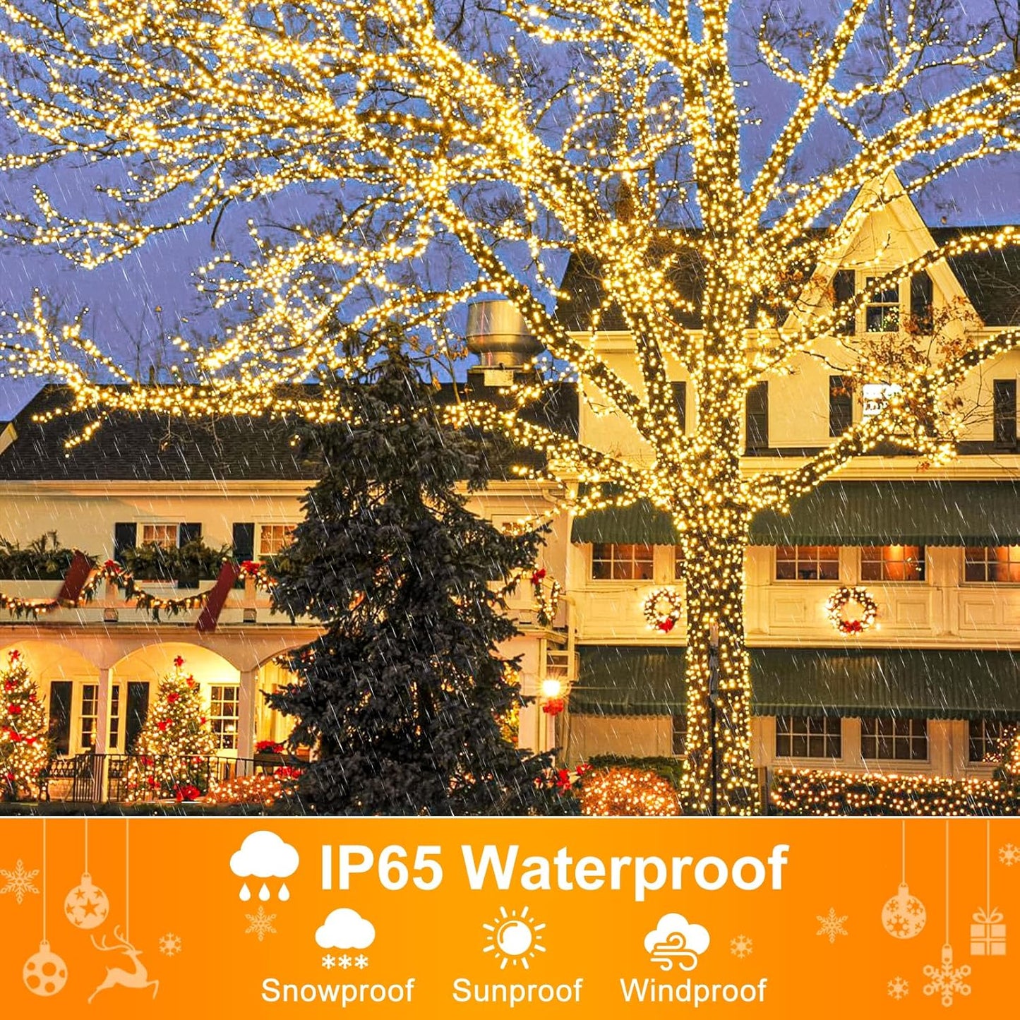 100FT 300 LED Christmas Lights, Warm White Christmas Tree Lights with 8 Modes Waterproof, Connectable Green Wire Outdoor String Lights for Indoor Patio Garden Xmas Party Decorations