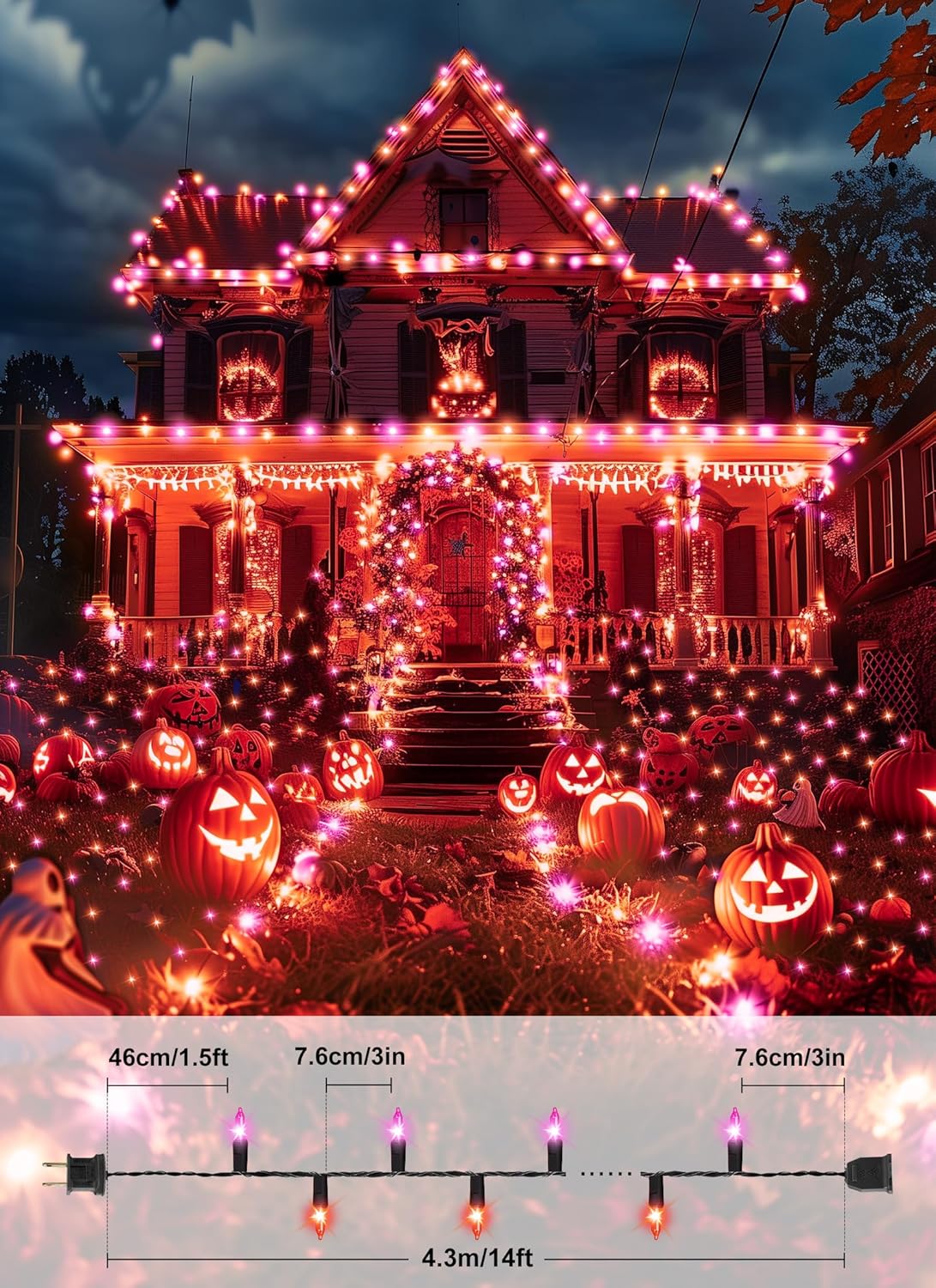 2 Pack Halloween Mini Lights, 13 Feet 50 Count Totally 100 Count Incandescent Mini String Lights, Connectable Halloween Light for Haunted House Party Holiday Window Indoor Decoration, Orange & Purple
