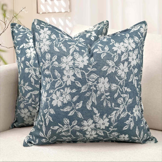 makkey Floral Pillow Covers 18x18 Inch Set of 2 Pastoral Throw Pillow Covers Jacquard Pillowcovers Couch Pillows for Living Room Farmhouse Accent Sofa Pillows
