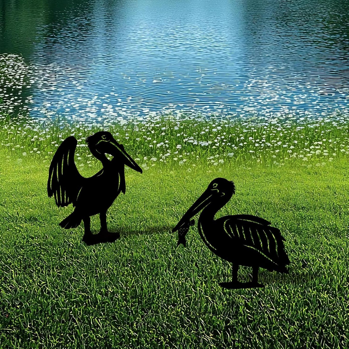 3 Pack Pelican Metal Garden Decorative Stakes, Weather Proof Silhouette Statues for Yard, Patio,Outdoor Decor for Pelican Lovers and Pet Owners