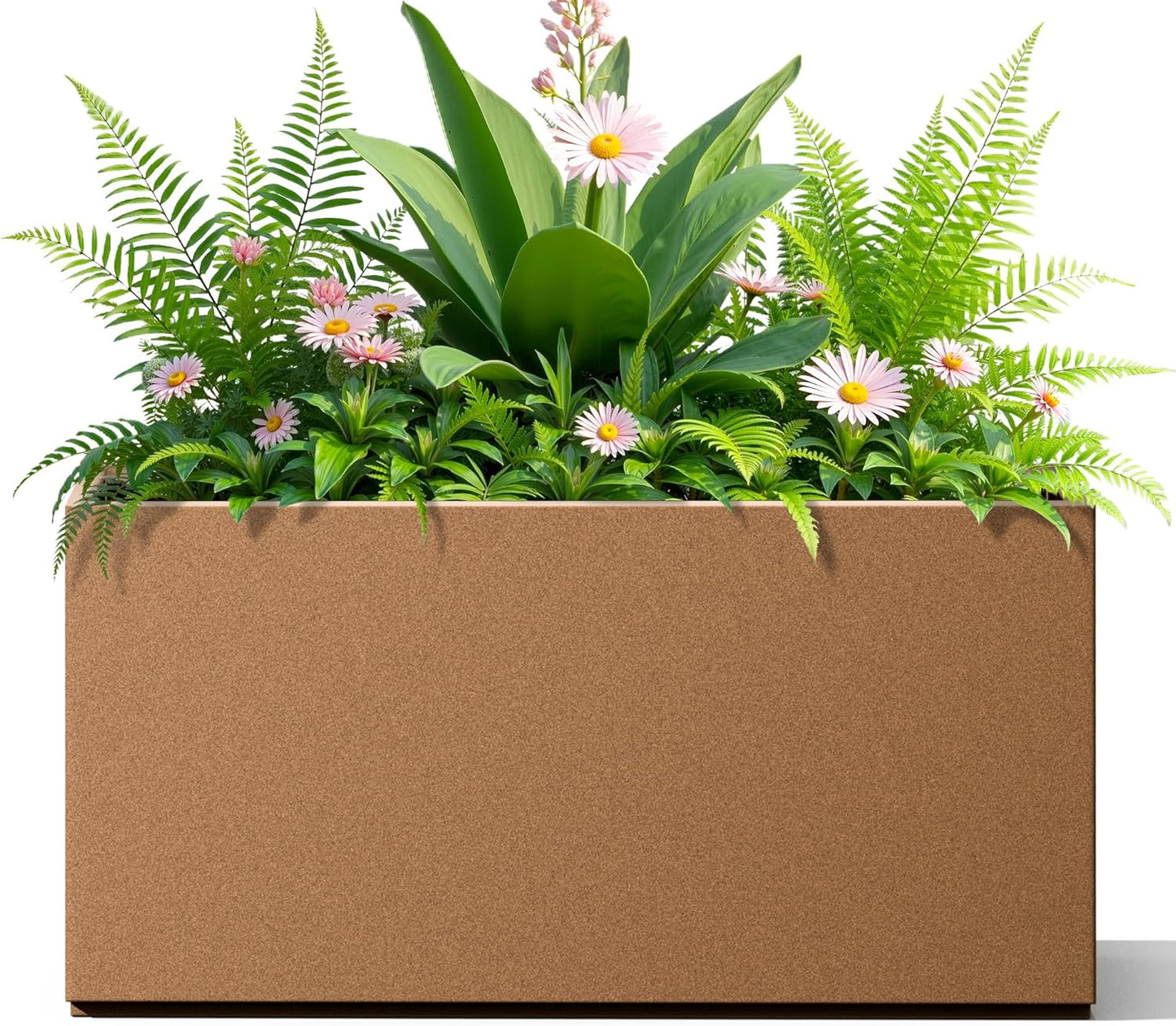 FENCY Metal Rectangular Planter Box, Large Planters for Outdoor Plants, Tall Planters for Outdoor Plants with Drainage Holes (32" L x 10" W x 16.3" H,Brown)