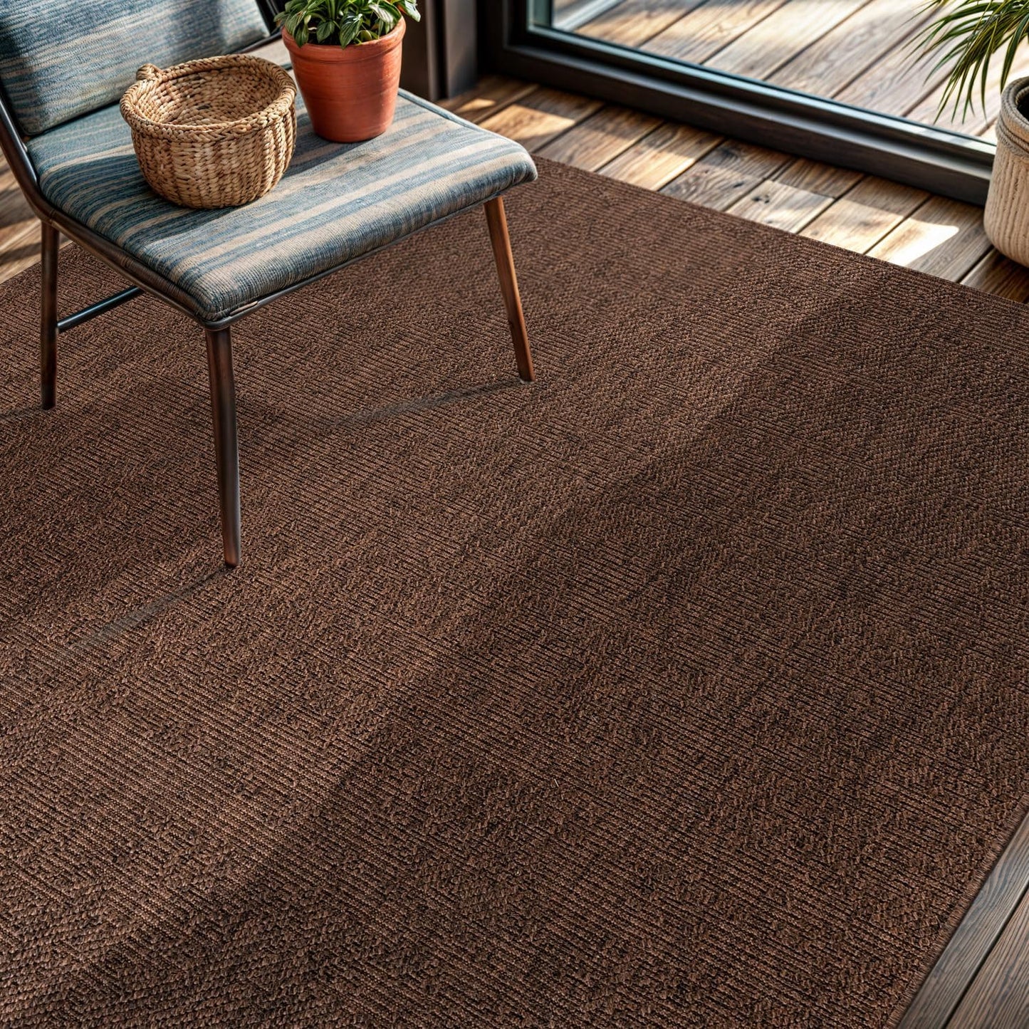 CAMILSON Easy Jute Rug 4x6, Indoor Outdoor Brown Color Fiber Area Rugs for Living Room Patio and Kitchen Rug, Solid Boho Woven Design, Easy-Cleaning, Washable Outside Carpet Alfombras (4 x 6)