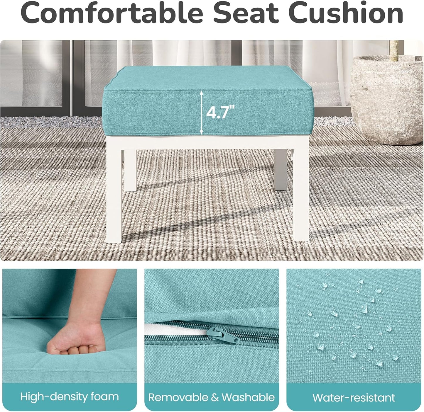 Solaste Outdoor Footstools Patio Ottoman Set of 2, Aluminum All-Weather Outdoor Footrest Seat with Removable Cushions, Patio Furniture Ottomans for Garden, Backyard, Poolside-White