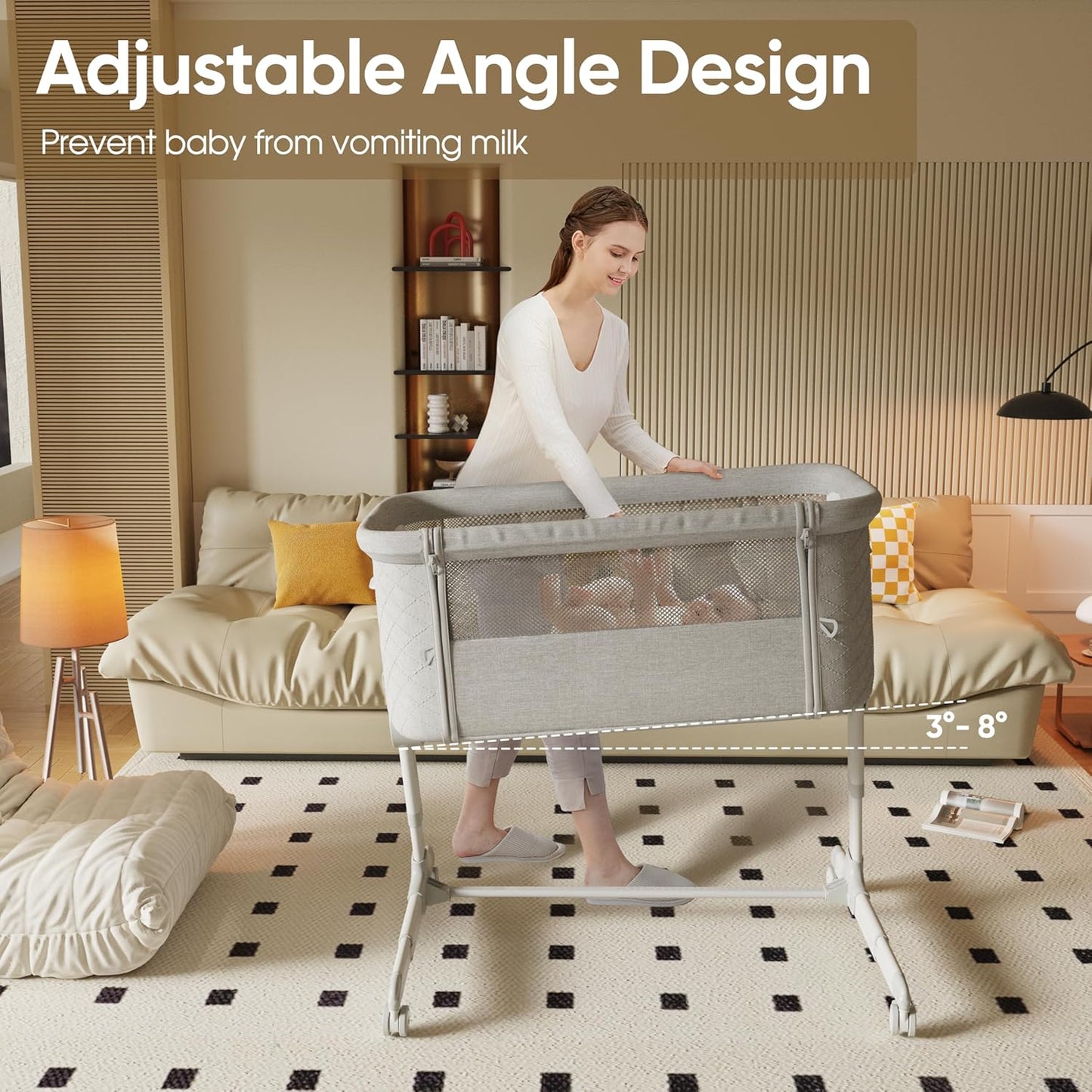 Baby Bassinets, 9 Height Adjustable Bedside Bassinet for Baby, Bedside Sleeper Bassinet with Breathable Mesh and Lockable Wheels, New Born Baby Essentials Must Haves