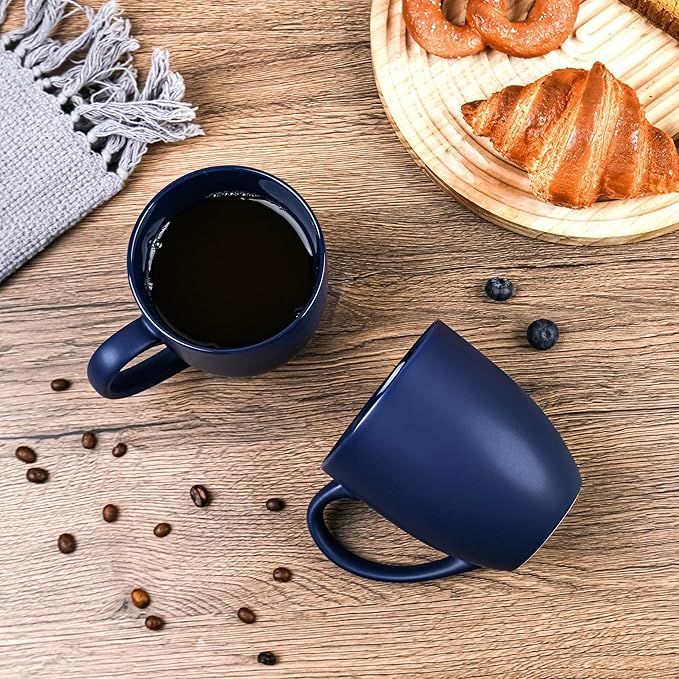 16oz Coffee Mugs Set of 6, Large Ceramic Modern Coffee Mugs With Handle For Tea,Latte,Cappuccino,Cocoa. Dishwasher.Microwave Safe (Matte Blue)
