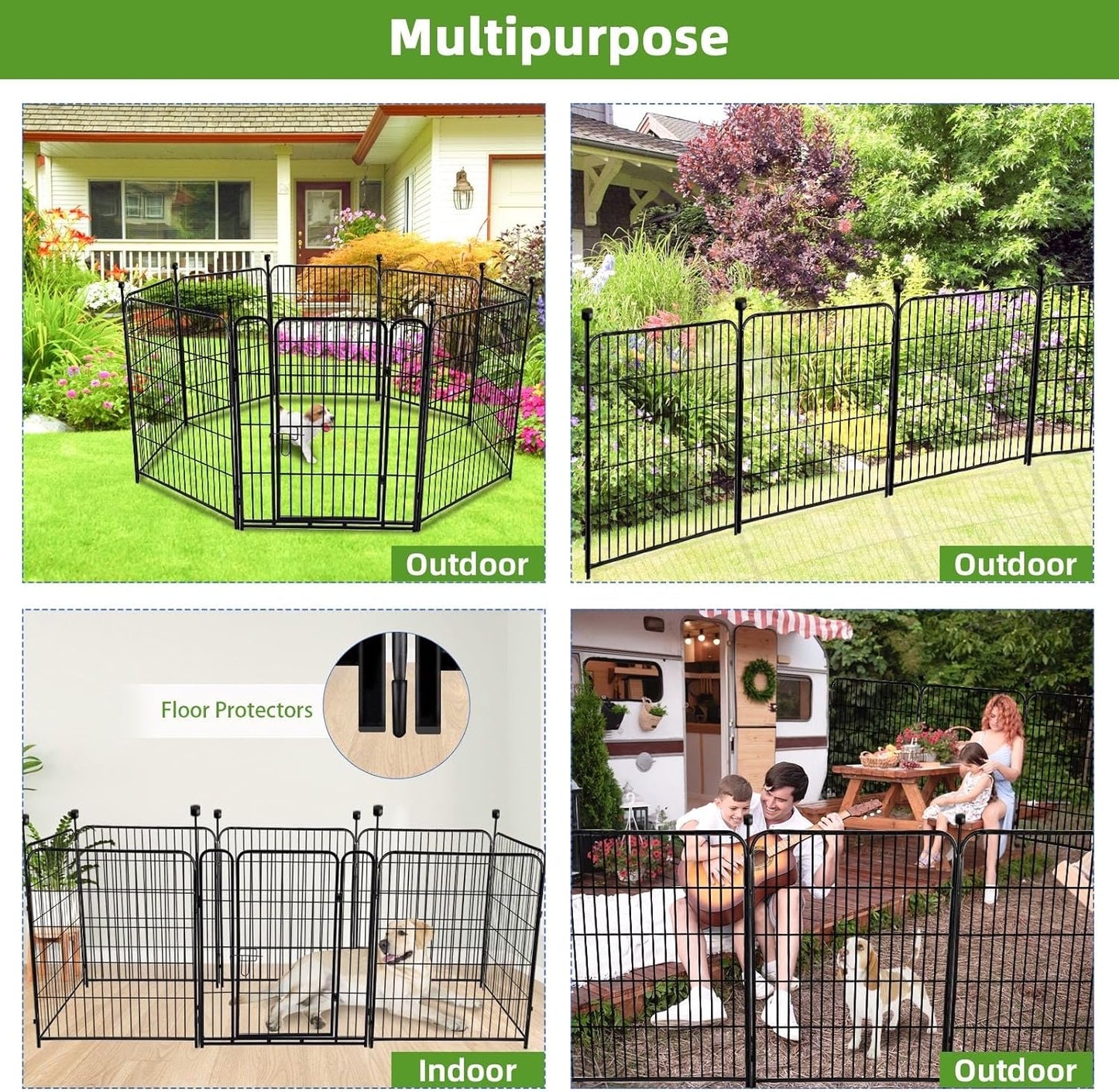 ADAVIN 48 in(H) Garden Fencing with Low Threshold Gate,10 Panels Total 22.1 Ft(L) Tall Animal Barrier Fence Borders, Outdoor Pet Barrier, Black Iron Metal Heavy Duty Dog Fencing for Yard or Camping