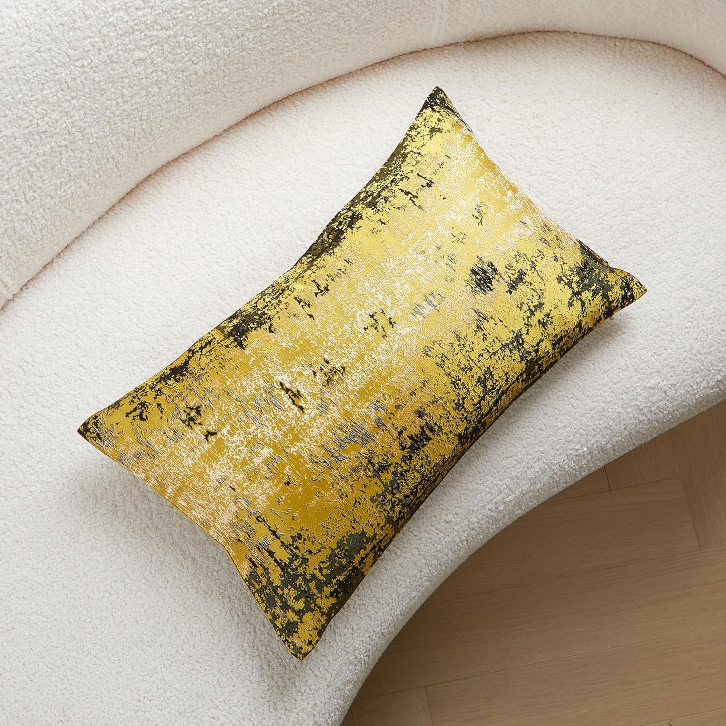 THE-TINOART Sun Gold & Black Jacquard Pillow Cover 12x20 - Luxury Embroidered Decorative Throw Pillow Cover, Reversible with Metallic Thread & Velvet Backing, Elegant Home Decor