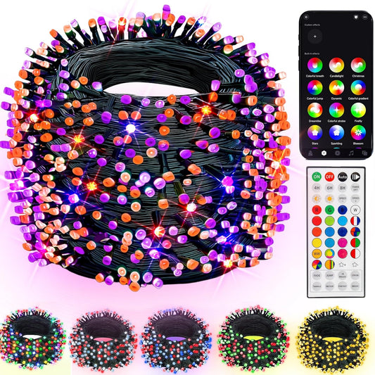 Dazzle Bright Smart Halloween String Lights, 164FT 500 LED RGB Color Changing String Lights with Remote & App Controlled, Christmas Decorations for Indoor Outdoor Holiday Xmas Tree Party Decor