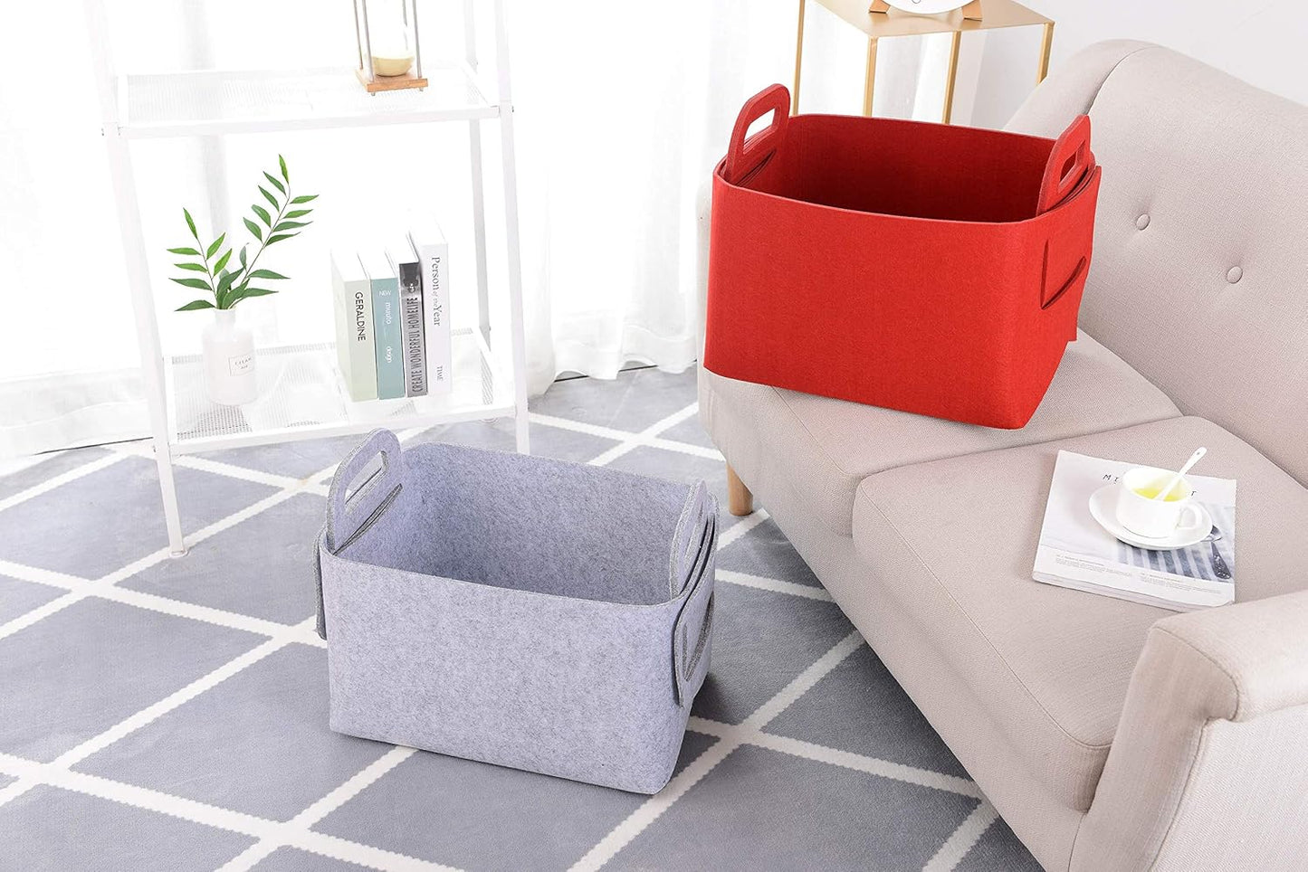 Minoisome Storage Basket Felt Storage Bin Collapsible& Convenient Box Organizer with Carry Handles for Office Bedroom Closet Babies Nursery Toys Laundry (Light grey, 15.7inch（L）×11inch（W）×10inch（H）)