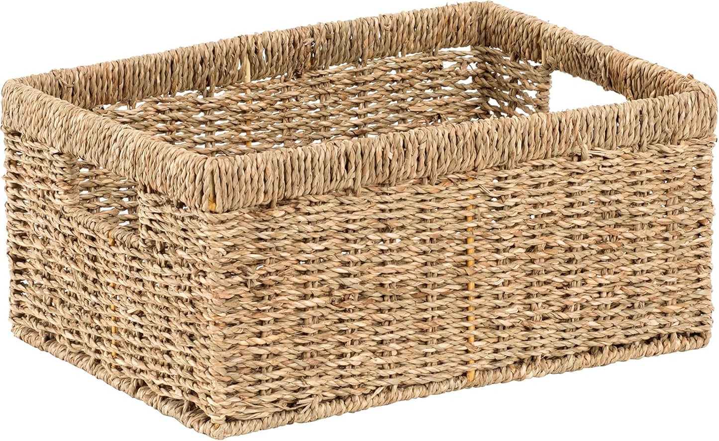CENBOSS Wicker Baskets (Large, Seagrass, 1PC) Rattan Storage Baskets for Shelves, Woven Seagrass Holder