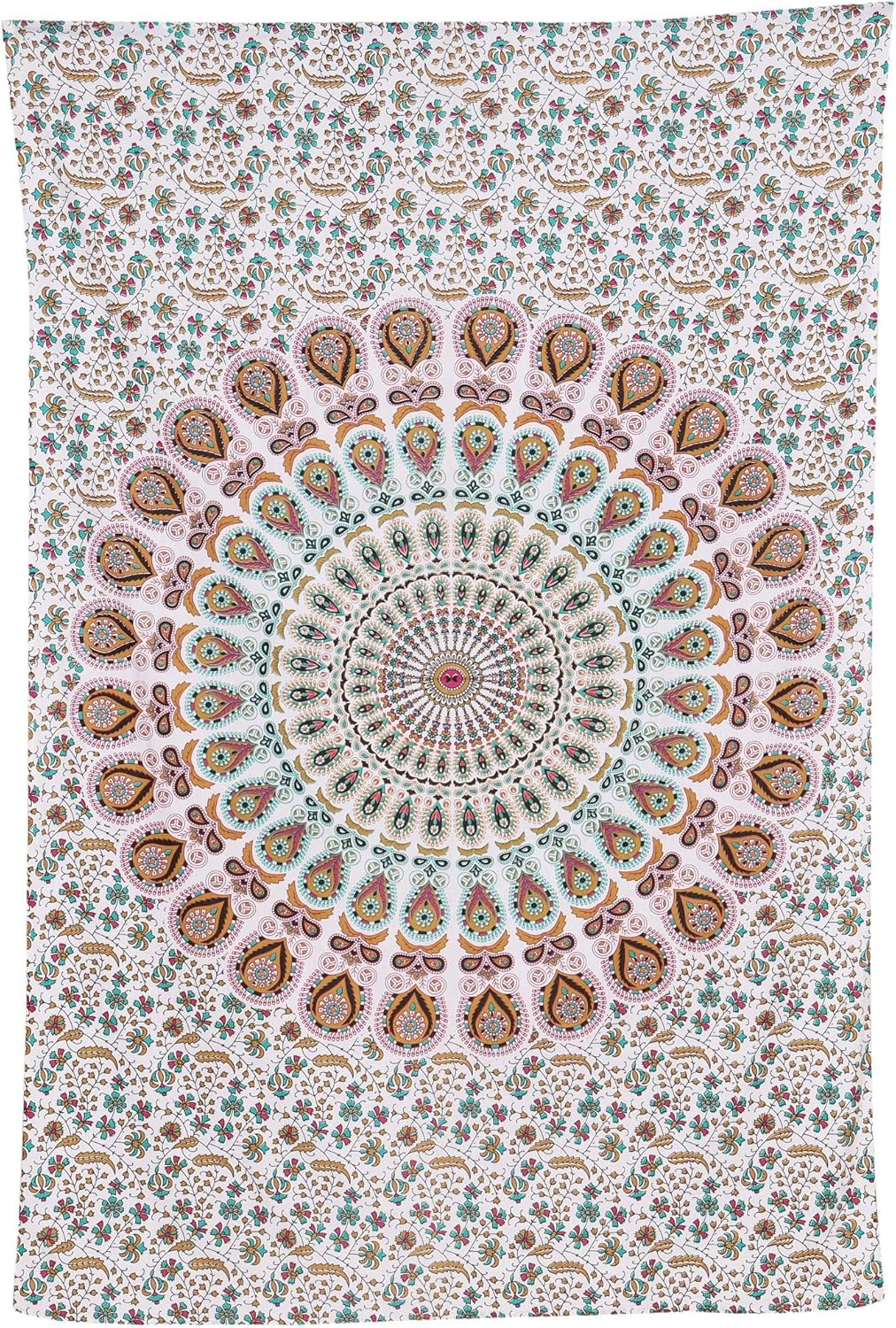 Bless International Handmade Indian hippie Bohemian Psychedelic Peacock Mandala Wall hanging College Dorm Beach Throws Table Cloth Bedding Tapestry (Floral Gold, Medium(54x60Inches)(137x152cms))