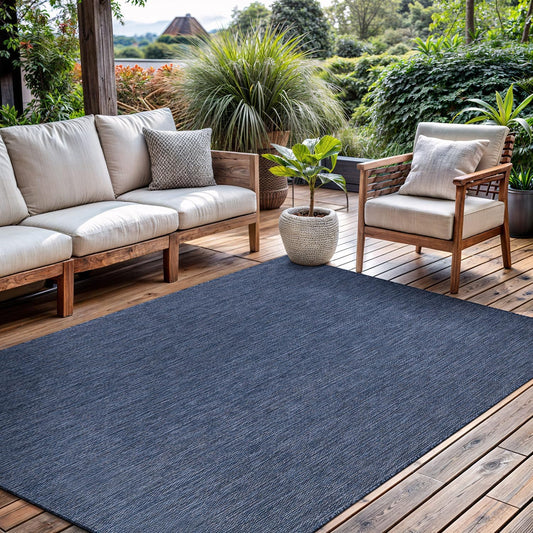CAMILSON Outdoor Rug 10x14 Modern Area Rugs for Large Indoor and Outdoor Patios and Porches - Waterproof, Washable, Non-Shedding, Easy-to-Clean Outside Carpet (10 x 14, Solid - Navy Blue)