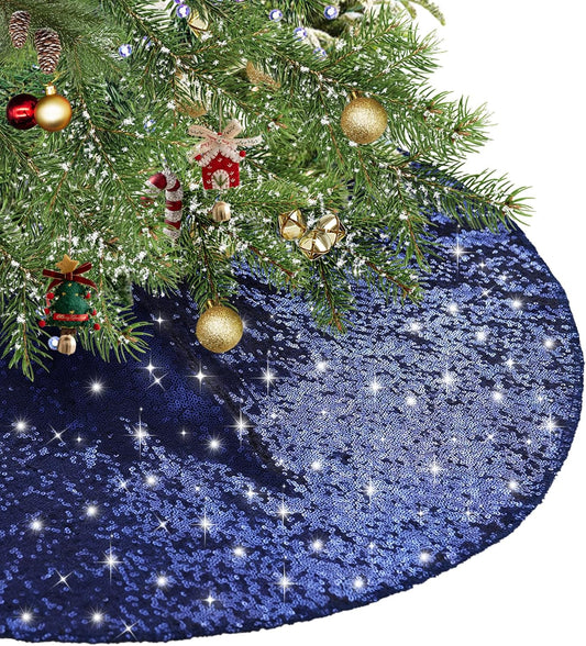 Eternal Beauty Christmas Tree Skirt, 24 Inch Navy Blue Sequin Tree Skirt Small Xmas Tree Skirt for Christmas Tree Decorations