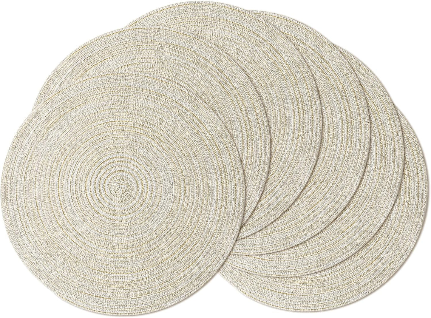 Leetaltree Round Placemats Heat and Slip Resistant Cotton Table Mats, Washable Bohemian Placemats for Dining Tables (White Beige, Set of 6)