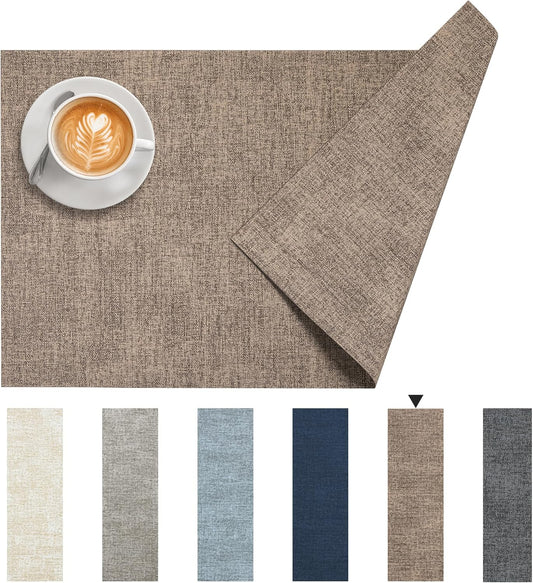 DOLOPL Placemats Set of 8, Reversible Wipeable & Heat Resistant Place Mats, Modern Faux Leather Table Mats for Kitchen, Neutral Waterproof Tablemats for Dining Table Decor, Wedding, Party(Brown)