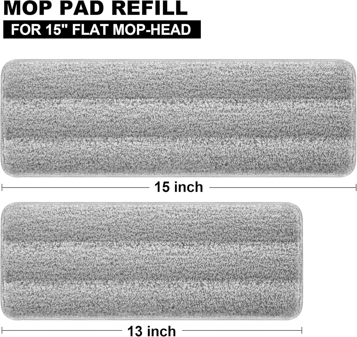JOYMOOP Flat Mop Pad, Microfiber Mop Pad, Squeeze Mop Pads Replacement, 15" Refill 1 Pack - Grey