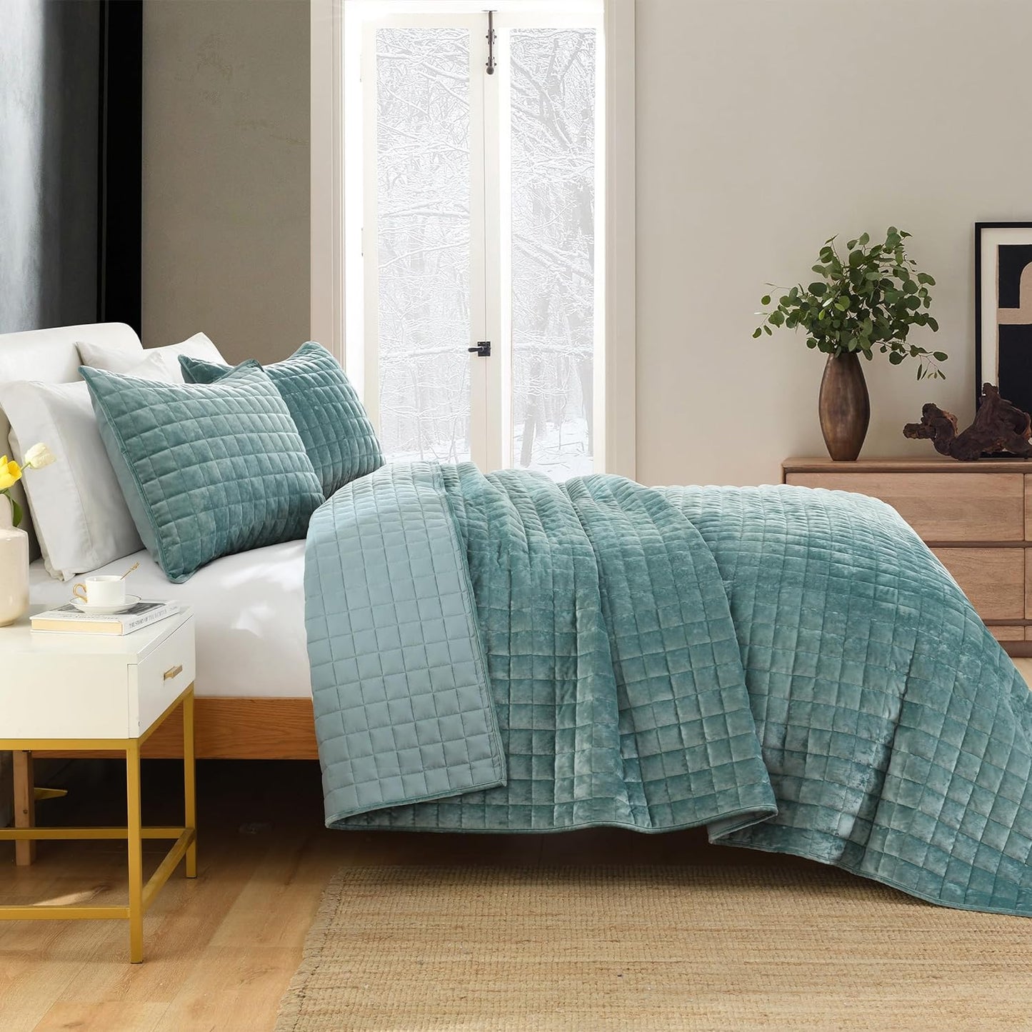 Secgo California King Comforter Set for Bed - Velvet Quilts California King Size, Black Bedspreads (120 * 110 Inch) with 2 Pillow Shams, Patchwork Reversible Lightweight Bedding