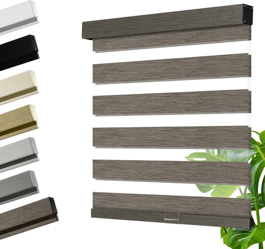 Cordless Zebra Blinds for Windows, Blackout Interior Blinds,Easy to Install,UV Protection,for Offices and Home,Custom Roller Shades, Mousse Dark Bown,25" W x 36" H