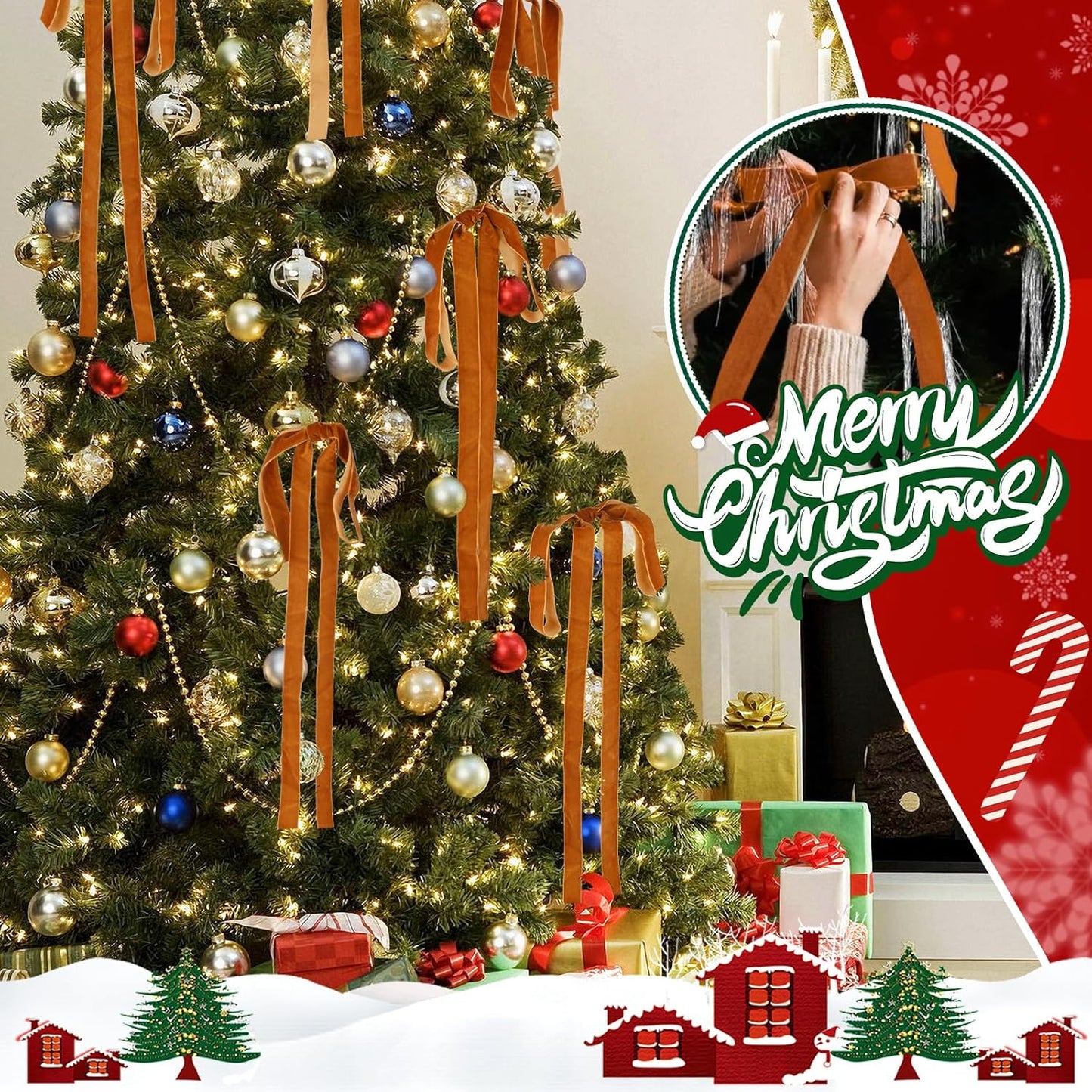 Draupnir 10 Pcs Velvet Christmas Bow 23.62x15.75 inch Velvet Bows for Christmas Tree Topper Staircase Wreath Large Bow for Christmas Indoor Outdoor Decoration(Dark Coffee)