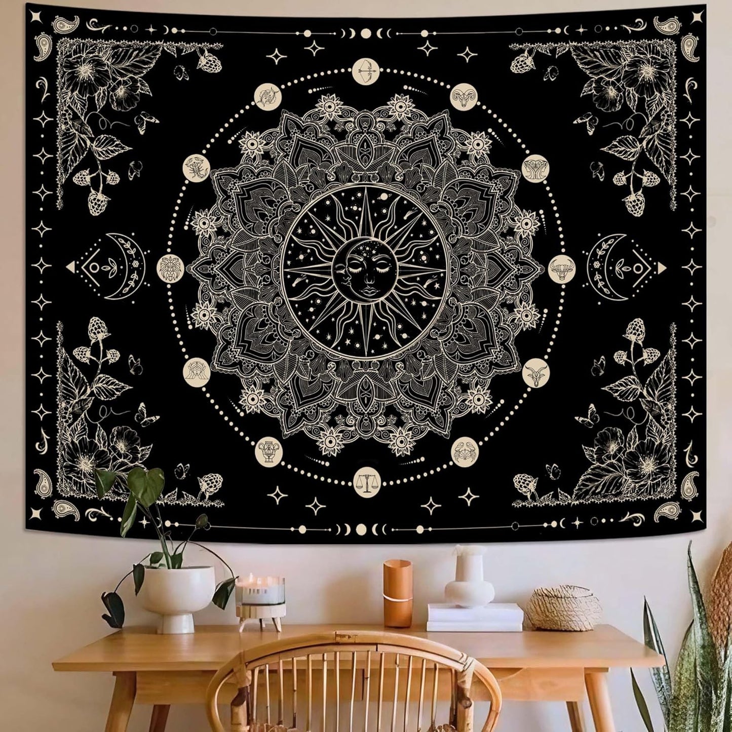 Lunerfex Sun and Moon Mandala Tapestry Boho Tapestry for Bedroom Black and White Tapestries Wall Hanging Living Room Wall Art and Home Decor 70x90