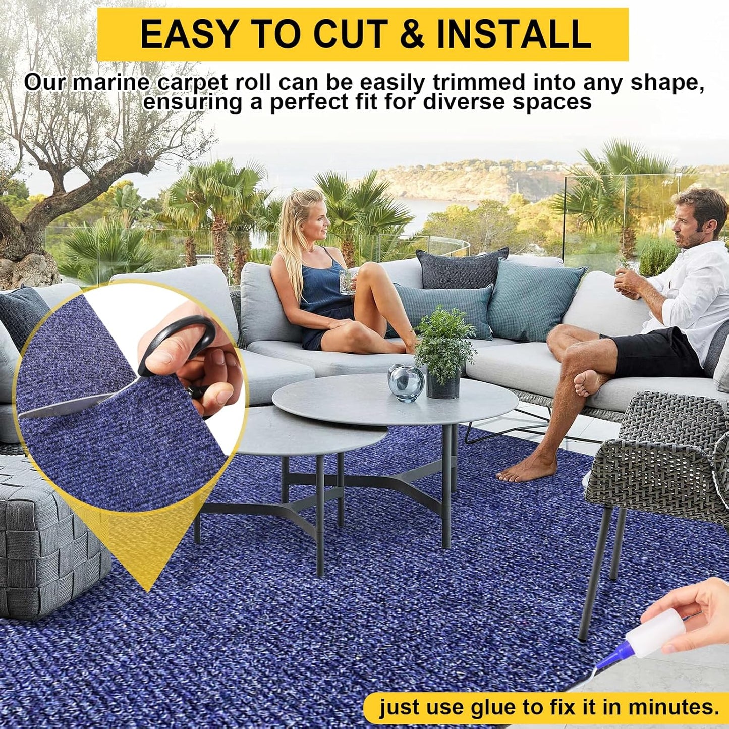 Marine Carpet,6 FT x 10 FT Deep Blue Indoor Outdoor Carpet 0.2" Thick Boat Carpet with Water-Proof TPE Backing, Non-Slide Outdoor Marine Carpet Roll for Home, Patio, Porch, Deck