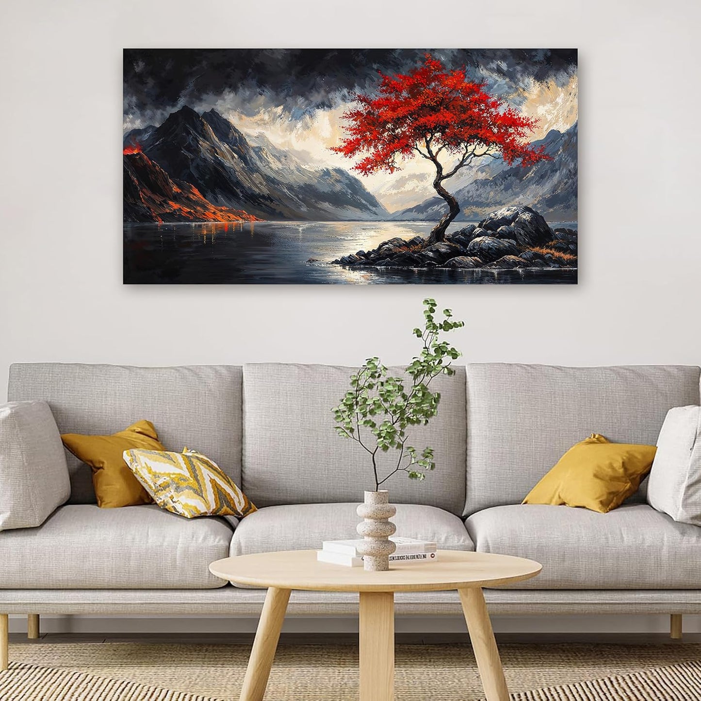 Canvas Wall Art Decor Wall Art Decorations for Living Room Black and White Vintage Wall Art Nature Landscape Wall Art Prints Art Work for Wall Decor Red Artwork for Walls Home Office Decor 20" X 40"