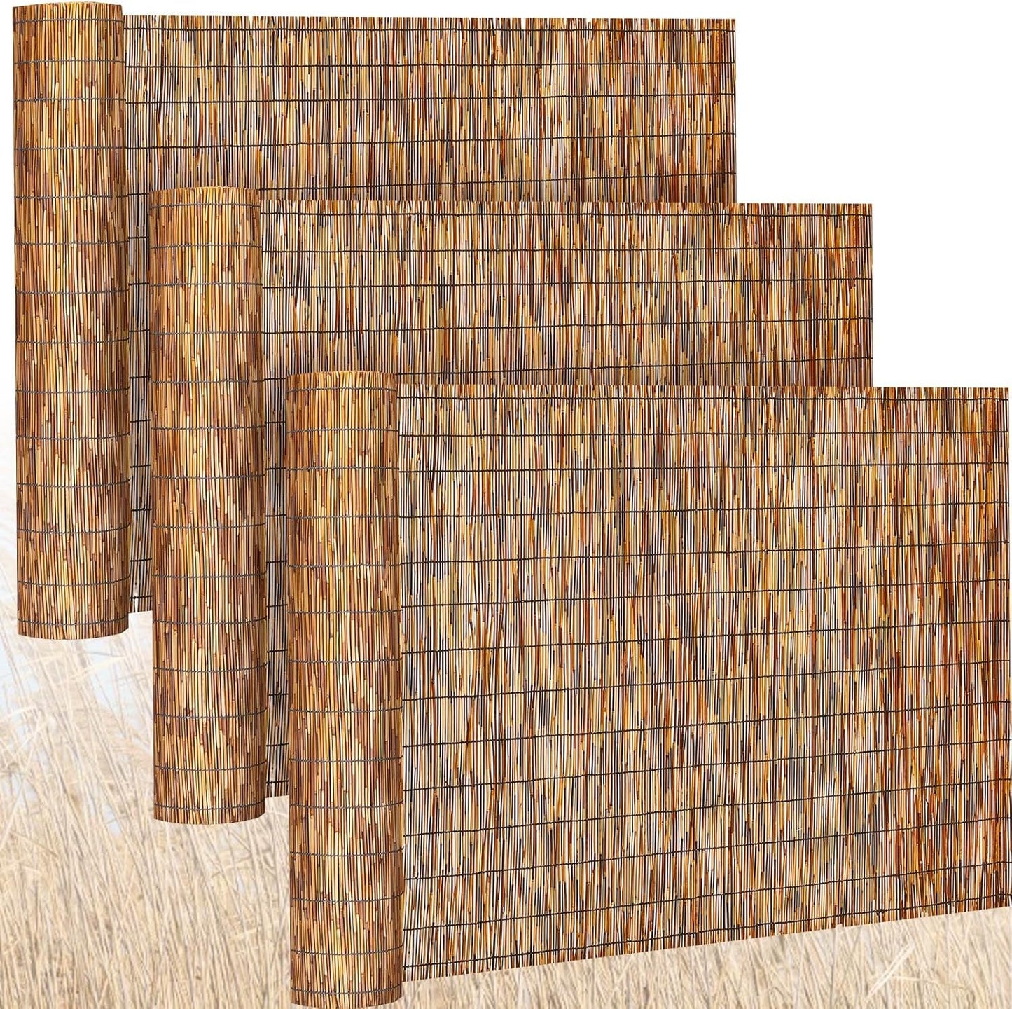 Barydat 3 Pcs 4 x 16.4 ft Bamboo Privacy Screen, Reed Fence Roller Patio Decorative Fences Reed Screen Curtain for Garden Backyard Patio Balconies