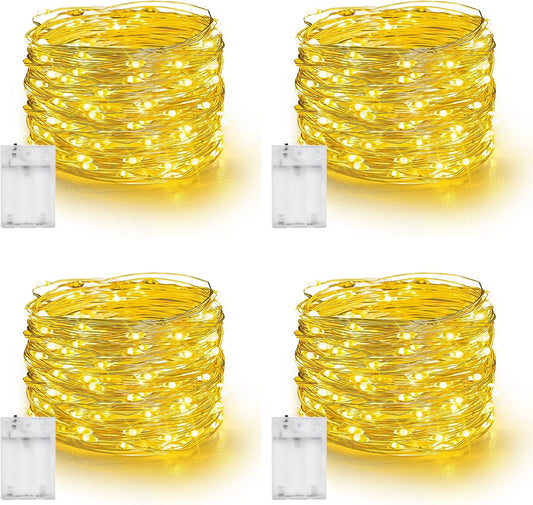 Dazzle Bright Fairy Lights Battery Operated, 4 Pack Total 80FT 240LED Silver Wire Waterproof String Lights, Christmas Decorations for Indoor Outdoor Bedroom Yard Party Decor, Warm White