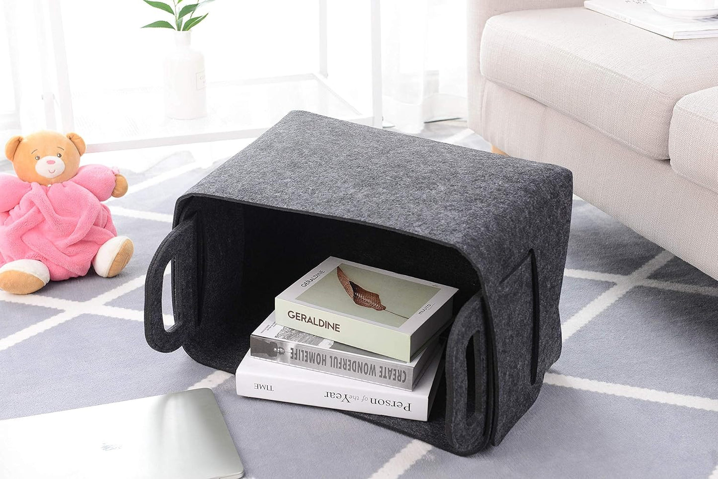 Storage Basket Felt Storage Bin Collapsible& Convenient Box Organizer with Carry Handles for Office Bedroom Closet Babies Nursery Toys Laundry (Dark grey, 17.9inch（L）×12.2inch（W）×11.6inch（H）)