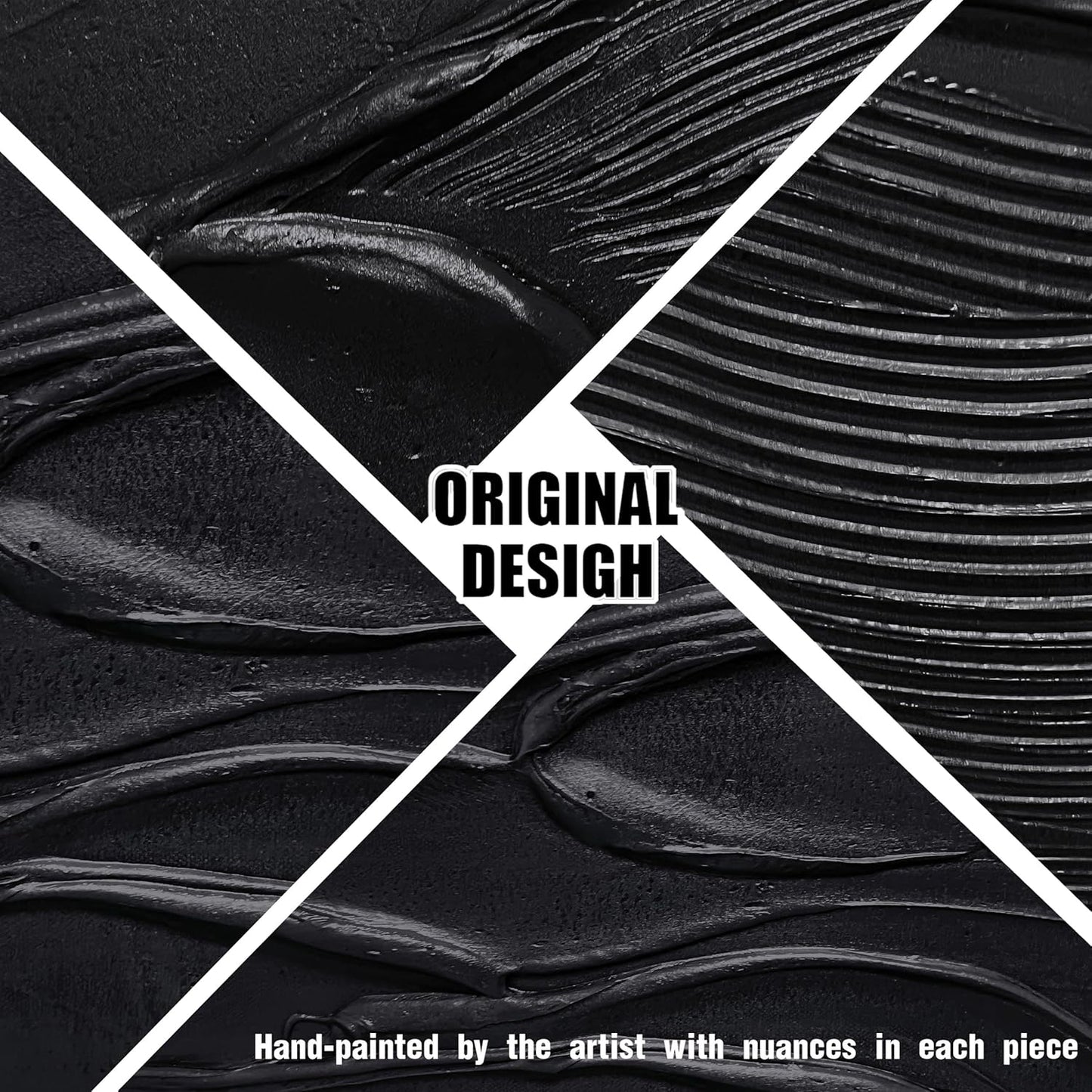 Modern Wall Decor For Bedroom Abstract Hand-Painted Oil Painting For Living Room Black Canvas Wall Art For Home Office Size 24 x 47 Inch