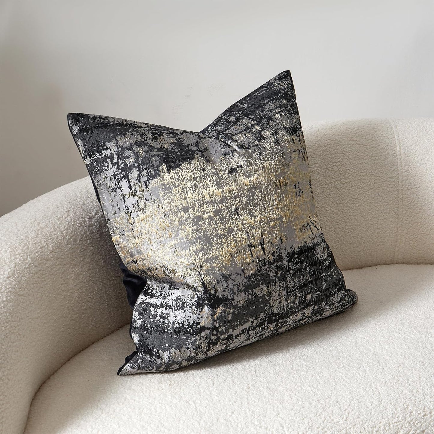 THE-TINOART Charcoal Gray & Black Pillow Cover 22x22 - Gold Embroidered Luxury Jacquard, Modern Reversible Throw Pillow Cover for Sofa/Bed, Velvet Backing