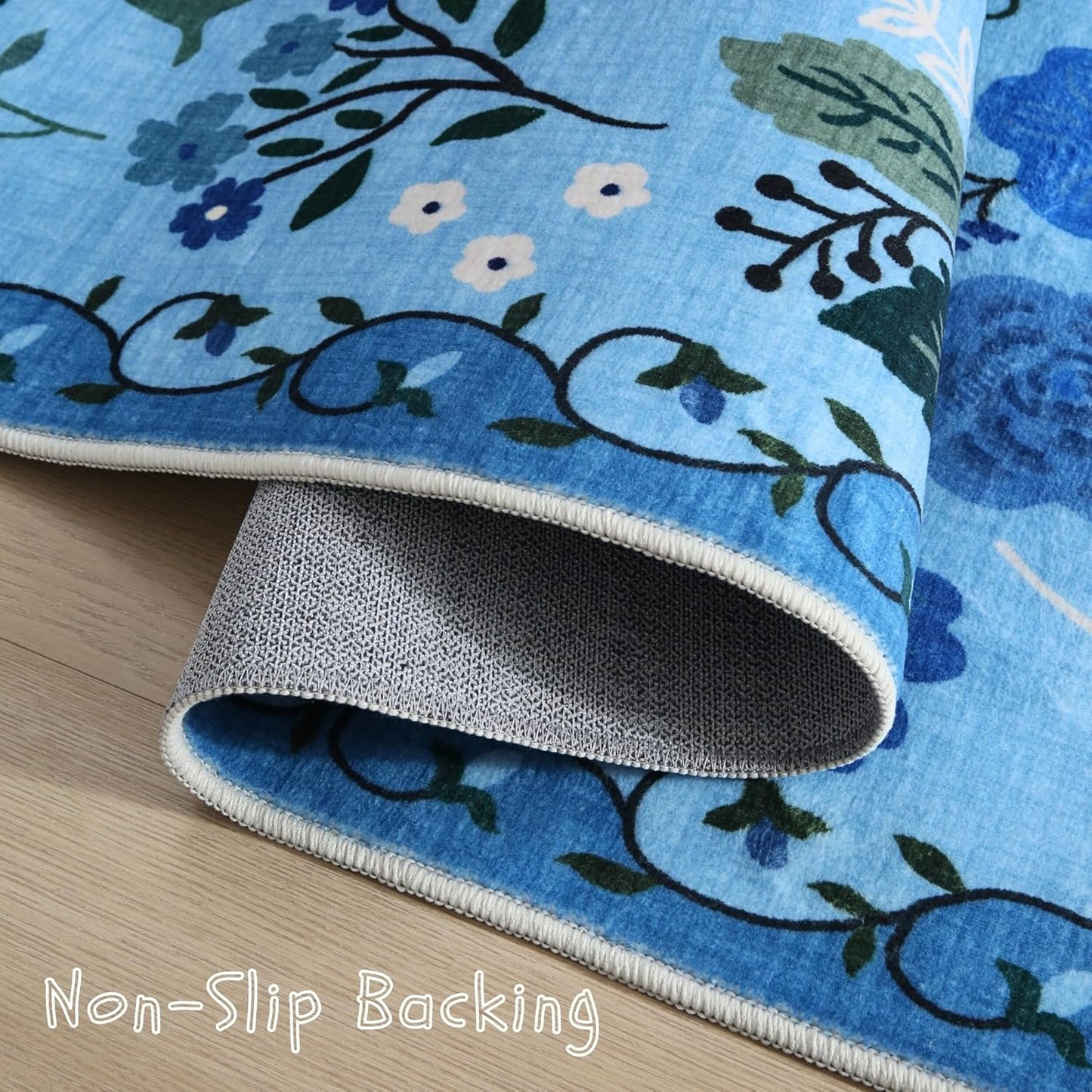 Runner Rug for Hallways Kitchen Rug Non Slip 2'x 6' Washable Runner Rugs with Rubber Backing Soft Floral Carpet Runner for Hallways, Kitchen, Laundry, Bedroom, Bathroom(Blue)