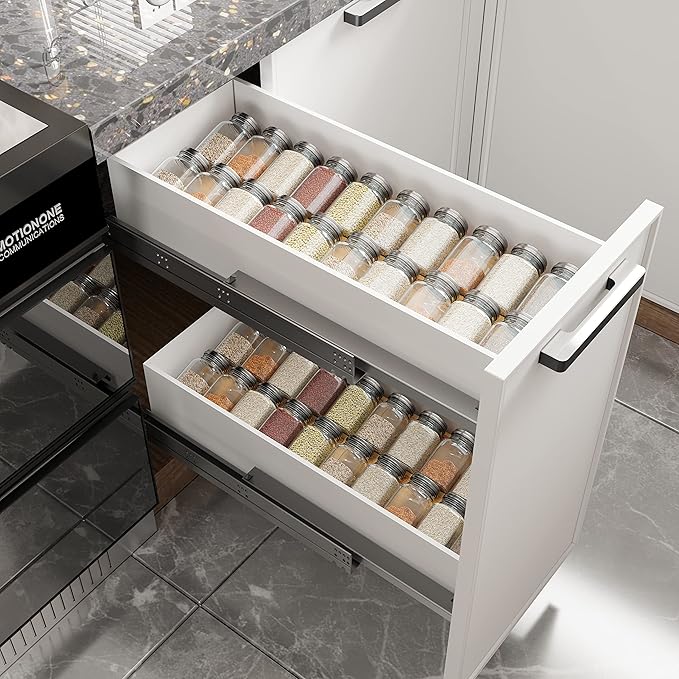 AMBIRD Bamboo Spice Drawer Organizer with Non-slip Mat,4 Tier - 2 Set Jar Spice Rack Tray From 12''to 24'',Hold up 48 Jars Seasoning Organizer for Kitchen,Cabinet,Drawers,Countertop