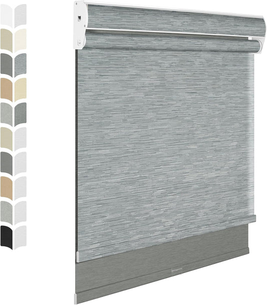 BERISSA Cordless Dual Roller Shades With Cassette Valance, Blackout and Light Filtering, Day and Night for Home Office Door - Striped Jacquard Grey, 29 W x 80" H