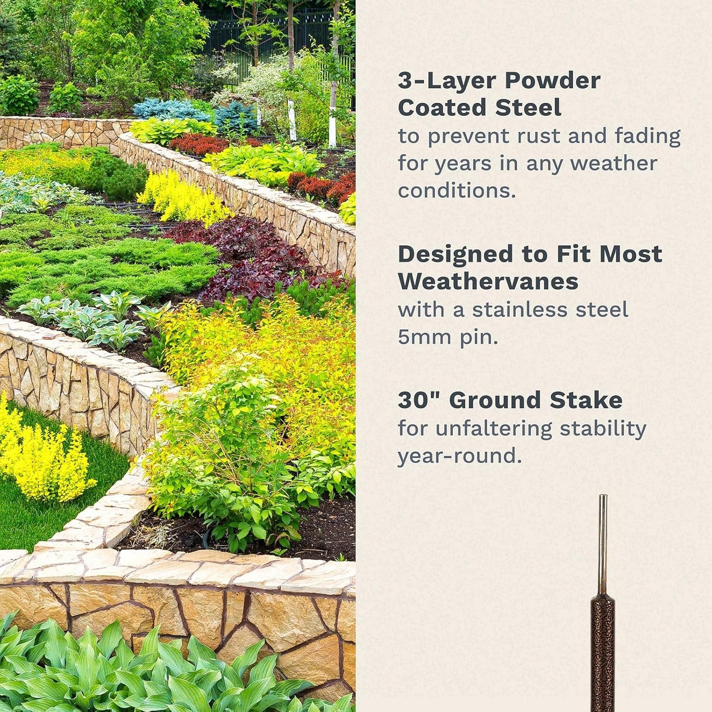 EZ Vane Steel Birdhouse Weathervane 80” Height, Includes Metal Garden Mount, Wind Cups & Brackets | Hand-Crafted and Family-Owned, Made in The USA with Triple Powder Coating, Limited