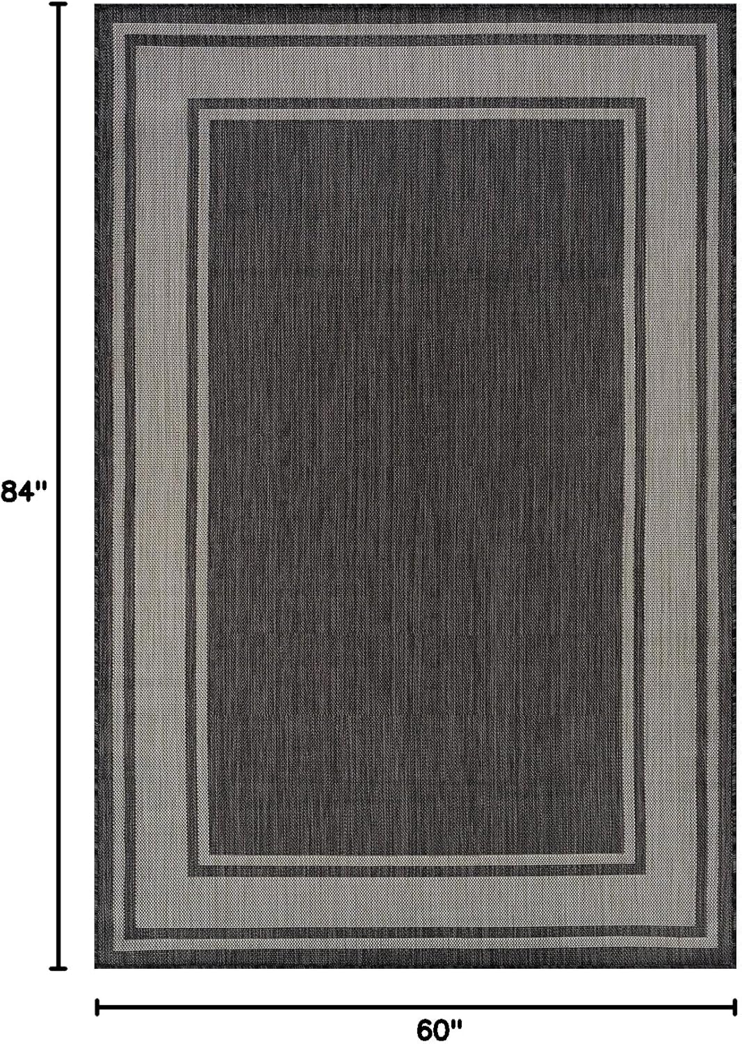 Beverly Rug Outdoor Rug 5x7 Modern Bordered Area Rugs for Indoor and Outdoor Patio Deck Porch Garden Waterproof Weather Sun Resistant Washable Outside Carpet (5 x 7 Dark Gray)