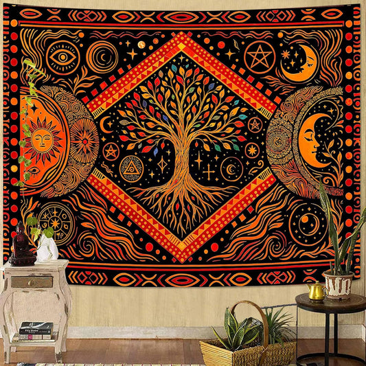 Lunerfex Tree of Life Sun Moon Stars Wall Tapestry, Cosmic Harmony Symbol Tapestries for Home Decor, Mystical Tapestry 60x44 Inch