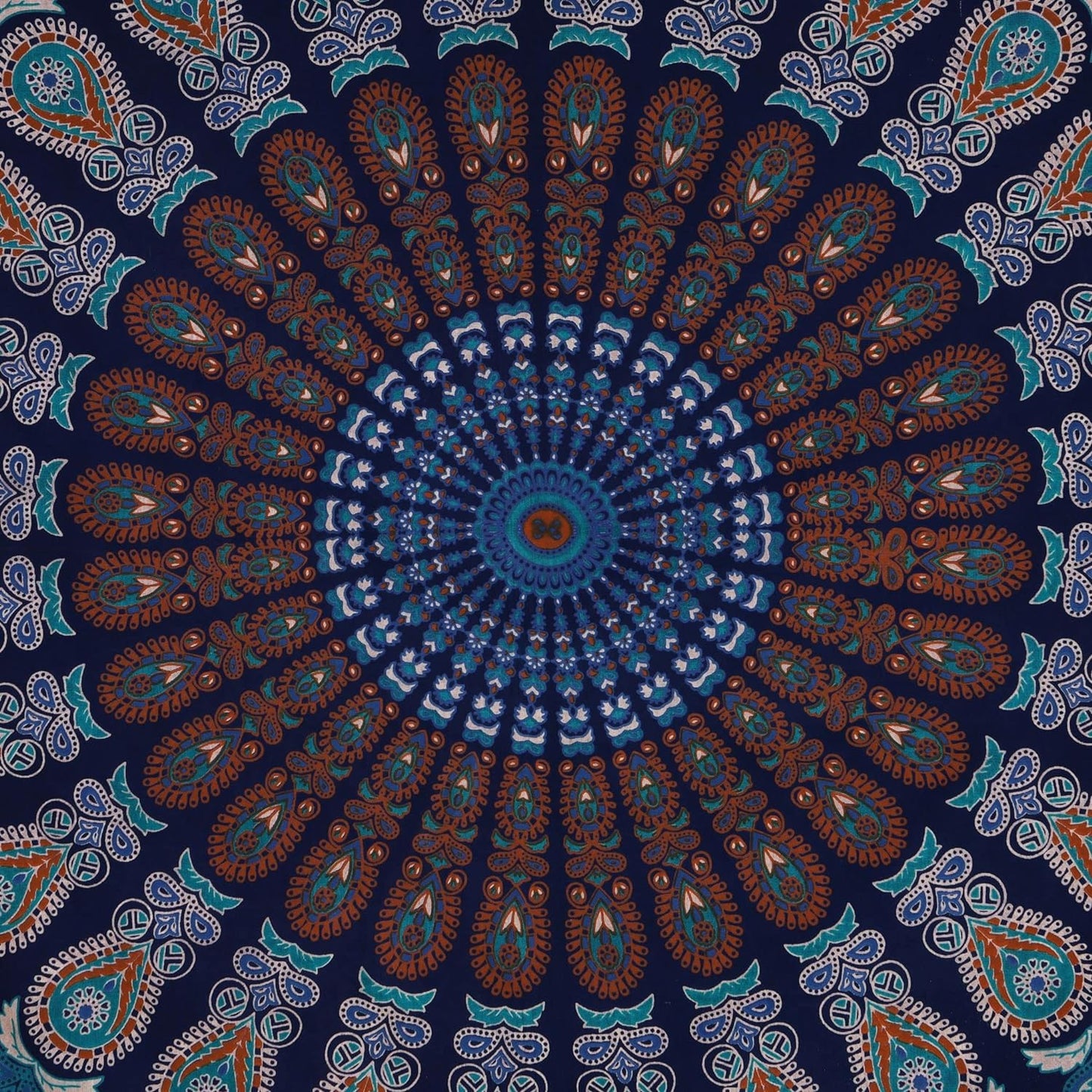 Bless International Handmade Indian hippie Bohemian Psychedelic Peacock Mandala Wall hanging College Dorm Beach Throws Table Cloth Bedding Tapestry (Blue Green, Queen(84x90Inches)(215x230Cms))