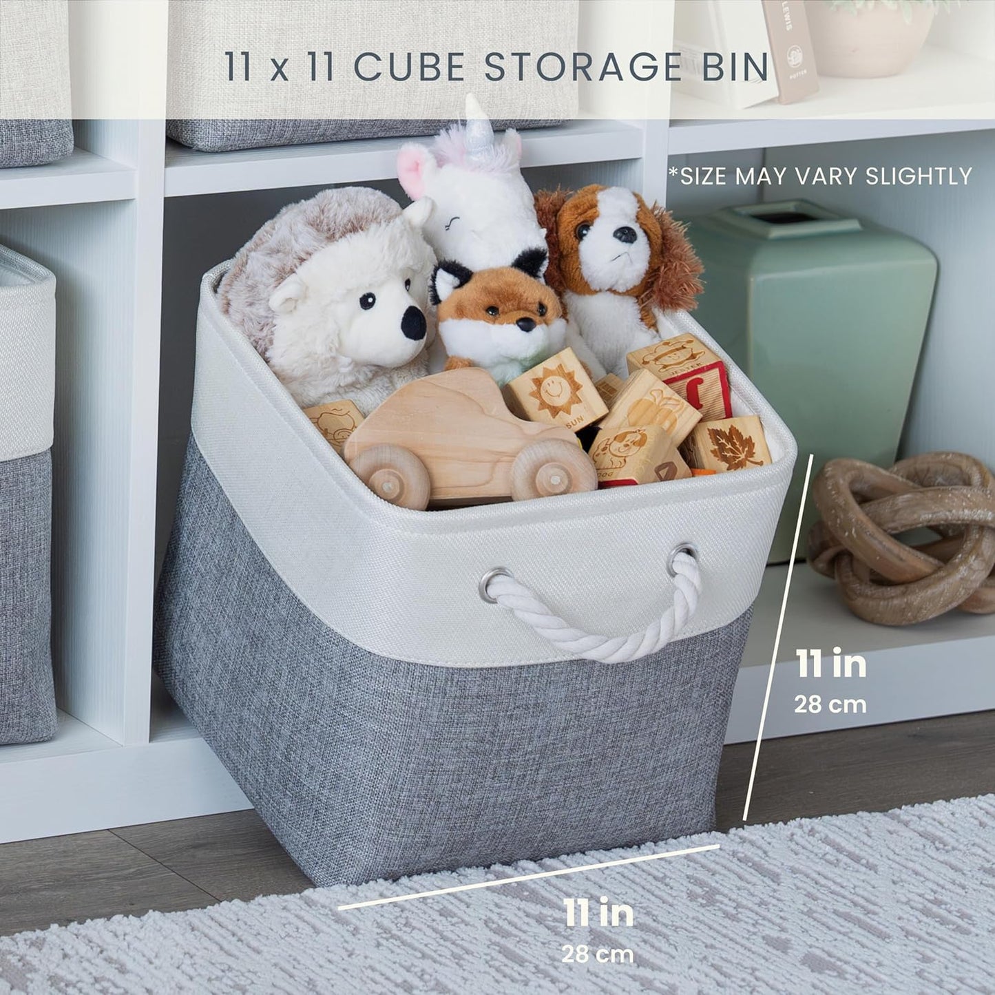 OrganiHaus 11x11 Cube Storage Bins 4 Pack, Foldable Cube Storage Organizer w/ Rope Handles, Collapsible Fabric Bins for Toys, Clothes & Closet Organization, Fabric Square Baskets - Black/White