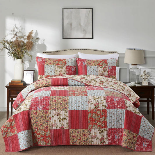 Secgo Queen Size Comforter Set- 100% Cotton Quilt Queen Size Set, Green, Sage bedspreads (90 * 96 Inch) with 2 Pillow Shams, Patchwork Reversible Lightweight Bedding