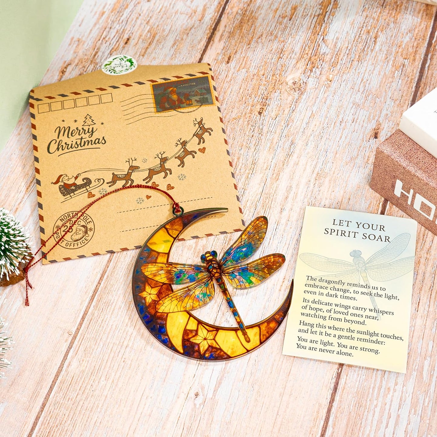 Dragonfly Moon Ornament – Stained Glass Style Suncatcher Memorial Gift – Spiritual Remembrance Decor for Loss of Loved One – Symbol of Hope and Transformation Hanging Decoration