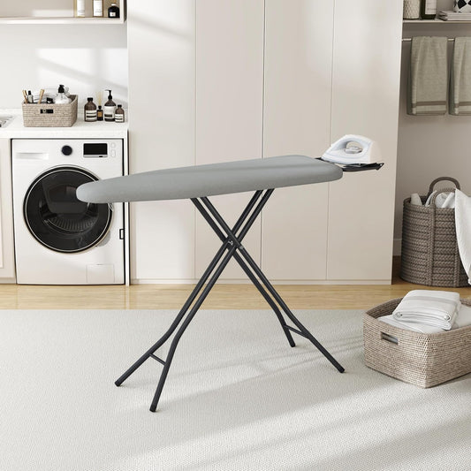 Yaheetech Foldable Ironing Board, Heavy Duty Iron Board with 9 Adjustable Heights, 4 Layer Cover and Safety Iron Rest, 52X14 Compact and Space Save Iron Board for Home Laundry Room Use, Gray