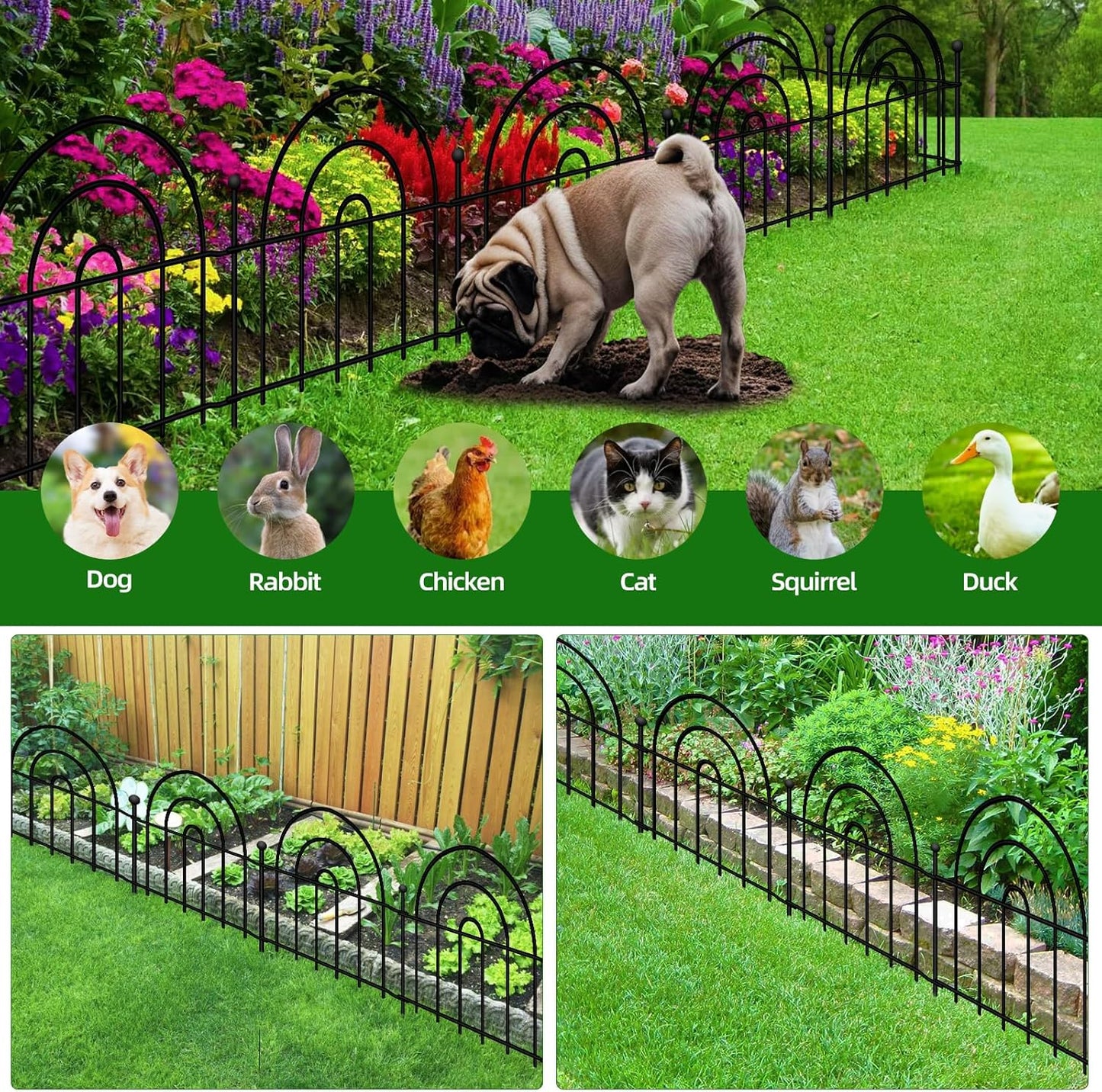 Decorative Garden Fence, 32 Panels No Dig Fence 45.3ft(L) x13in(H) Animal Barrier for Dog Rabbit, Arched Flower Bed Wire Border Rustproof Metal Panel Fencing for Yard Patio Outdoor Decor
