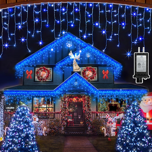 1332 LED 132FT Christmas Lights with 296 Drops, 12 Modes Dimmable Blue Outdoor Hanging Lights with Timer Memory, Waterproof Curtain Lights for Home Bedroom Yard Indoor Tree Window Roof Fence Wedding