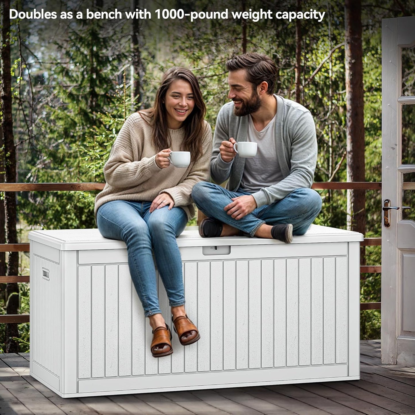 YITAHOME 260 Gallon Double-Wall Deck Box with Divider & Side Handles, Outdoor Large Storage for Patio Furniture Cushions, Garden Pool Accessories, Water Resistant & Lockable